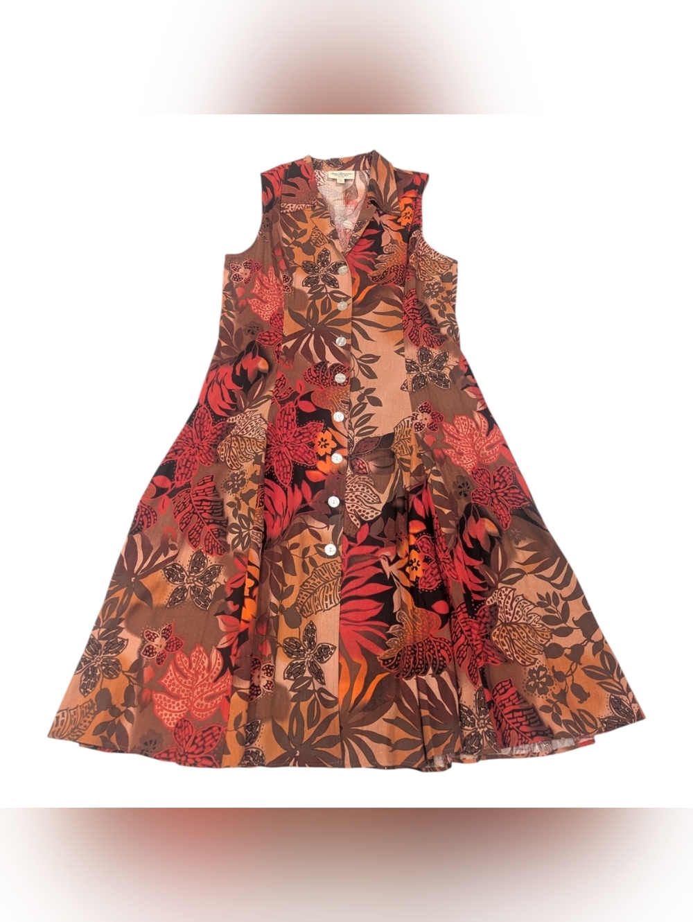 Norm Thompson Button Up Floral Tropical Sleeveless Swing Dress - Sz L
